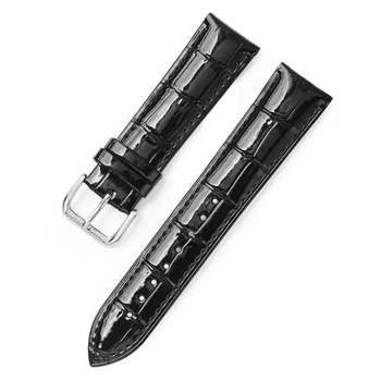 Женский ремешок для часов 14 мм Premium Black Croco Gloss — натуральная лакированная кожа, черный, классический элегантный стиль