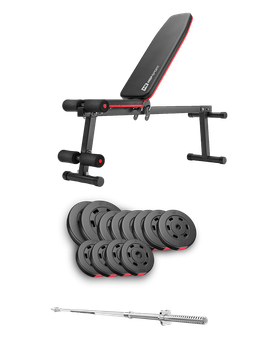 Набор Hop-Sport Premium 69 кг со штангой и скамьей HS-1010 Pro для силовых тренировок дома