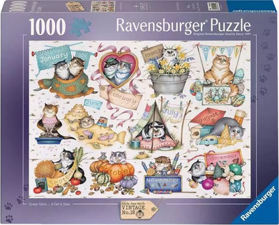 Пазл Ravensburger Crazy Cats Календар 1000 елементів 12001452 (4005555014522)