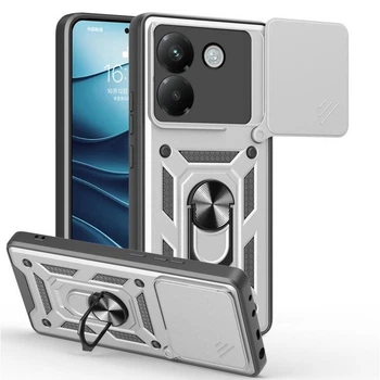 Чехол Fiji Camera Defence для Poco M7 Pro 5G бампер с защитой камеры и подставкой Silver