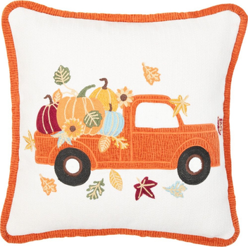 Poszewka Homla Bihar z haftowanym autem z dyniami Beżowa 45 x 45 cm (5906496704765)