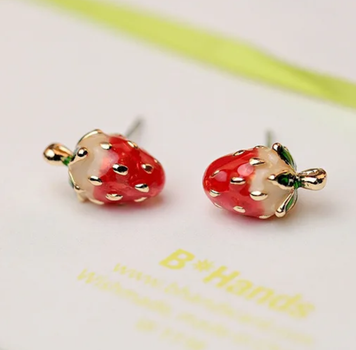 Серьги гвоздики пуссеты бижутерия женские "Клубничка - Strawberry"