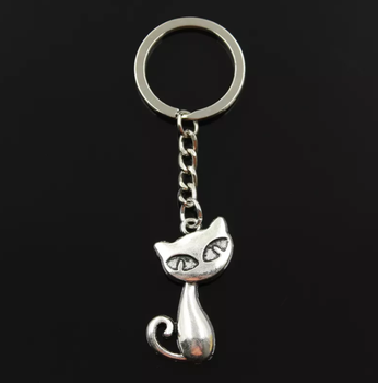 Брелок металлический для ключей, сумок, рюкзаков "Кошечка / Kitty" W2 Серебристый