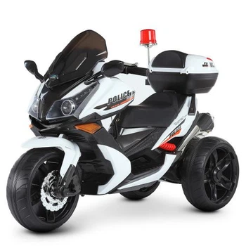 Дитячий електромотоцикл Bambi Racer BMW R POLICE (MP3) триколісний з гучномовцем та багажником, білий