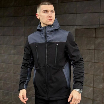 Куртка Soft Shell Pobedov Setup на флисе черная с серым размер M