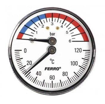 Термоманометр аксіальний 0-120°C 0-6 bar 1/2 63мм Ferro TM63A