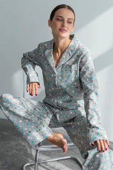 Пижама Forli Пижамный костюм из фланели с брюками Blue Stars M Серый FL0010-58-69_M