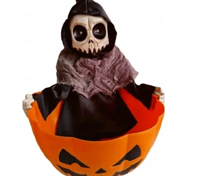 Двигающаяся конфетница Halloween Череп в тыкве с красными глазами и звуком