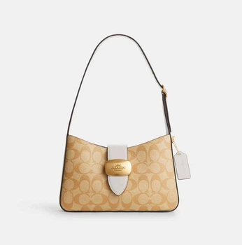 Женская кожаная сумка Coach Eliza Shoulder Bag In Signature Canvas бежевая