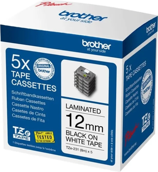 Стрічка для етикеток Brother TZe-231 12 мм x 8 м 5-pack Black/White (TZE231M5)