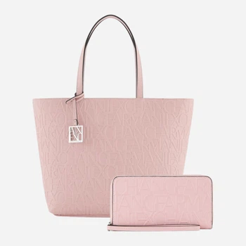 Набор сумка шоппер + кошелек женский Armani Exchange 654144269 Розовый (1159845926)