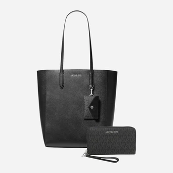 Набор сумка шоппер + кошелек женский из натуральной кожи Michael Kors 540833271 Черный (1159845994)