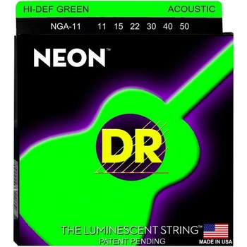 Струни для акустичної гітари DR NGA-11 Hi-Def Neon Green K3 Coated Medium-Light Acoustic Guitar Strings 11/50