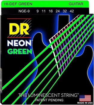 Струны для электрогитары DR NGE-9 Hi-Def Neon Green K3 Coated Light Electric Guitar Strings 9/42
