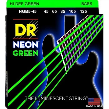 Струны для бас-гитары DR NGB5-45 Hi-Def Neon Green K3 Coated Medium Bass Guitar 5 Strings 45/125
