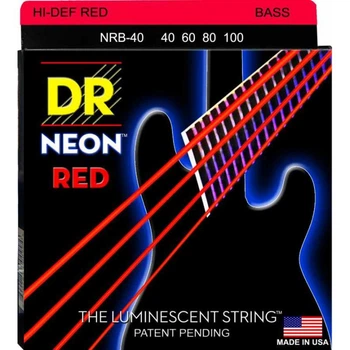 Струны для бас-гитары DR NRB-40 Hi-Def Neon Red K3 Coated Light Bass Guitar 4 Strings 40/100