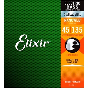 Струны для бас-гитары Elixir 14782 Nanoweb Coated Stainless Steel Light/Medium 5-String Bass 45/135
