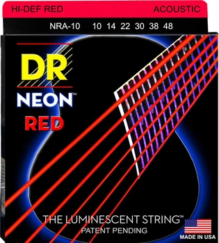 Струны для акустической гитары DR NRA-10 Hi-Def Neon Red K3 Coated Extra Light 10/48
