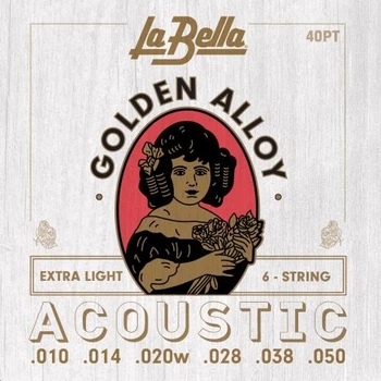 Струны для акустической гитары La Bella 40PT 80/20 Golden Alloy Acoustic Guitar Strings Extra Light 10/50