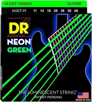 Струны для электрогитары DR NGE7-11 Hi-Def Neon Green K3 Coated Heavy 7-String 11/60
