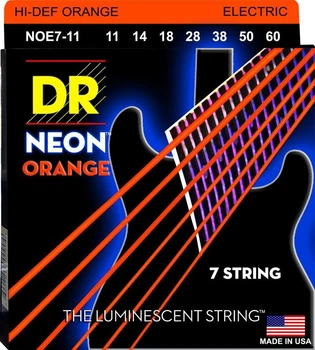 Струны для электрогитары 7 шт DR NOE7-11 Hi-Def Neon Orange K3 Coated Extra Heavy 7-String Electric Guitar 11/60
