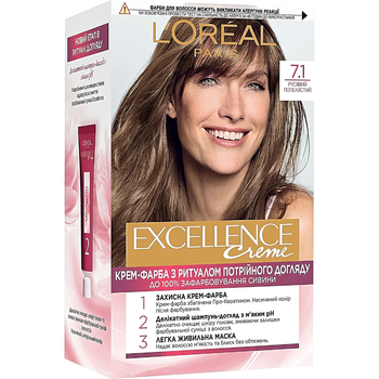Стойкая крем-краска для волос L'Oreal Paris Excellence Creme тон 7.1 (Русый Пепельный)