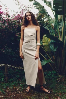 Сукня з відкритою спинкою та бусинами Zara 9479/256 L Бежева (09479256805L)