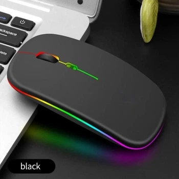 Стильна і зручна бездротова мишка AppStyle black з підтримкою Bluetooth 5.0, USB-адаптера 2.4 ГГц, RGB-підсвічуванням та акумулятором з швидкою зарядкою,матова чорна