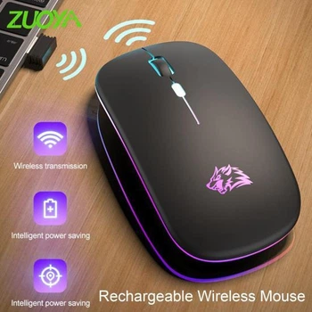 Мишка Bluetooth / 2.4 ГГц , ZIYOULANG X15 з підсвічуванням RGB,Акумуляторна мишка чорна матова з вовком