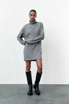 Тепла сукня міні з коміром-хомутом Zara 0264/576 XL Сіра (00264576803XL)