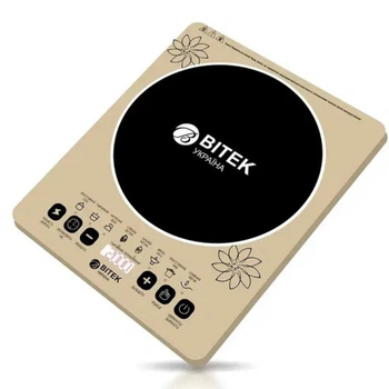 Индукционная плита Bitek с сенсорным управлением настольная электрическая 8 режимов терморегулятор закаленное стекло автоотключение таймер 2000 Вт Бежевый (ТК144038)