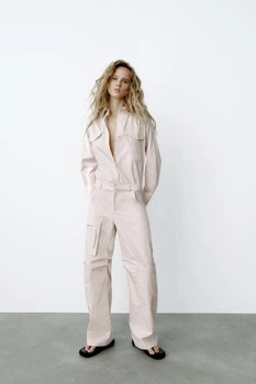 Стильний брючний комбінезон Zara 2557/211 L Бежевий (02557211804L)