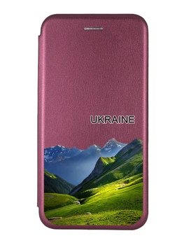 Чохол-книжка бордовий з малюнком на Samsung Galaxy A15 (A155) Карпати Україна (принт 409)
