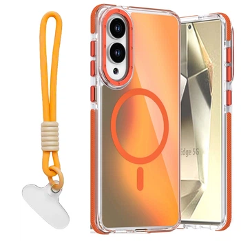 Чехол Omeve Chameleon для Samsung Galaxy S25 Edge с поддержкой MagSafe и шнурком orange