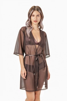 Халат-пеньюар женский из прозрачной сеточки Felisiya Lingerie Шоколадный 93с-111 М