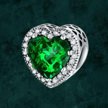 Серебряная бусина шарм "Зеленое сердце" Pandora (Пандора)