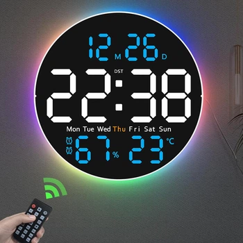 Годинник Deepfox DS-6672 LED цифровий електронний настінний Будильник Дата Температура Вологість (діаметр 25,4см) синій