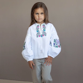 Сорочка вишиванка лляна для дівчинки Trendy Tot 03-01683 білий 134 см (9 років)