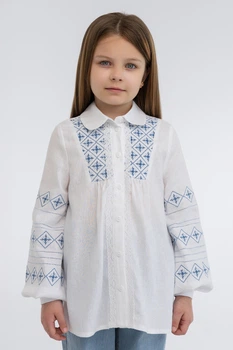 Дитяча вишиванка для дівчинки з блакитним орнаментом Folk Moda 164 Білий (6049-302911187)