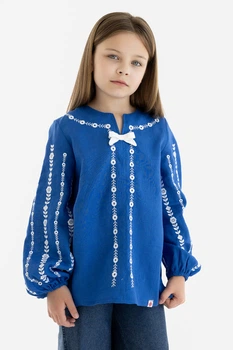 Дитяча вишиванка індіго для дівчинки Folk Moda 140 Синій (6036-303111180)