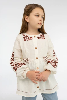 Дитяча вершкова вишиванка для дівчинки Folk Moda 134 Молочний (6039-302311178)