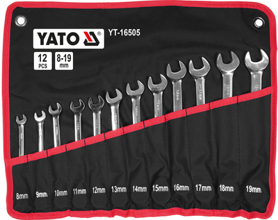 Zestaw kluczy kombinowanych YATO z grzechotką 8 - 19 mm 12 szt. w pokrowcu (YT-16505)