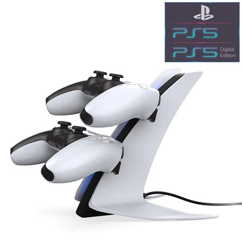 Двойная зарядная станция DOBE подставка для двух контроллеров DualSense консоли Sony PlayStation 5 (PS5 / PS5 Digital Edition) c LED подсветкой статуса зарядки геймпада, джойстика