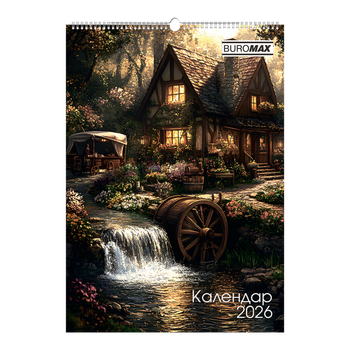 Календарь настенный А2 BuroMax Fairytale landscapes "Казкові пейзажі" 2026 200 г/м2 13 листов на пружине (BM.210651)
