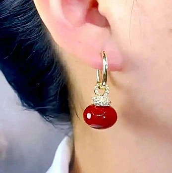 Серьги бижутерия стильные деликатные подвески Jeweston Темно-красные с золотистым