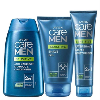 Мужской набор Avon Care Men "Мягкий уход" для чувствительной кожи (шампунь-кондиционер 200мл гель для бритья 150 мл бальзам после бритья 100 мл )