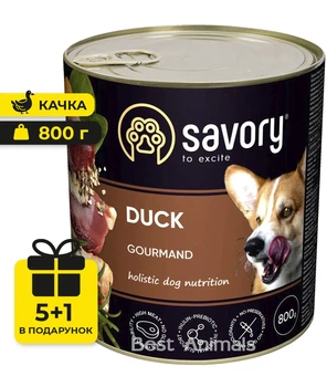 Вологий корм з качкою Savory Сейворі консерва для собак 800 г 5+1 шт(4820232630488)