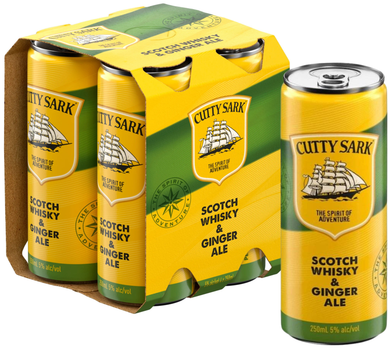 Упаковка слабоалкогольного напою Cutty Sark & Ginger Ale 5% 0.25 л х 4 шт. (3147699124109)