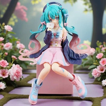 Статуетка для полиці Hatsune Miko 14 см з пвх пластику, фігурка аніме співачки Хацуне Міко в сидячі позі для полиці
