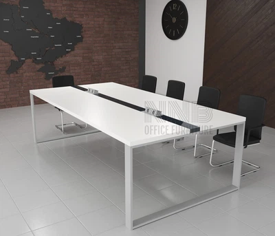Стіл для переговорів Mister Loft Брюссель Glass Line 240*90 на 6-8 осіб Бетон - Білий (55740009)